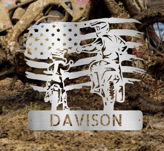 American Flag Motorcross Custom Family Steel Sign