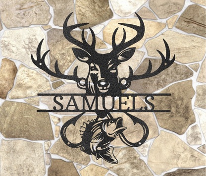 Deer Hunting and Fishing Personalized Steel Sign